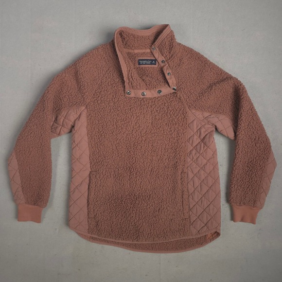 Abercrombie & Fitch Sherpa Pullover Quilted Trim Snap Neck Soft M - Picture 1 of 7